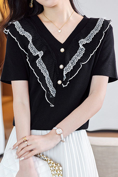 Elegant Lace Patchwork Knit Sweater - liwisi