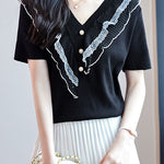 Elegant Lace Patchwork Knit Sweater - liwisi