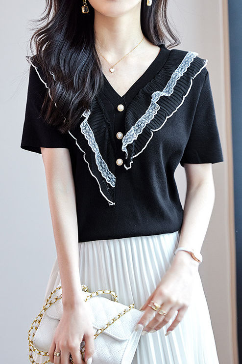 Elegant Lace Patchwork Knit Sweater - liwisi
