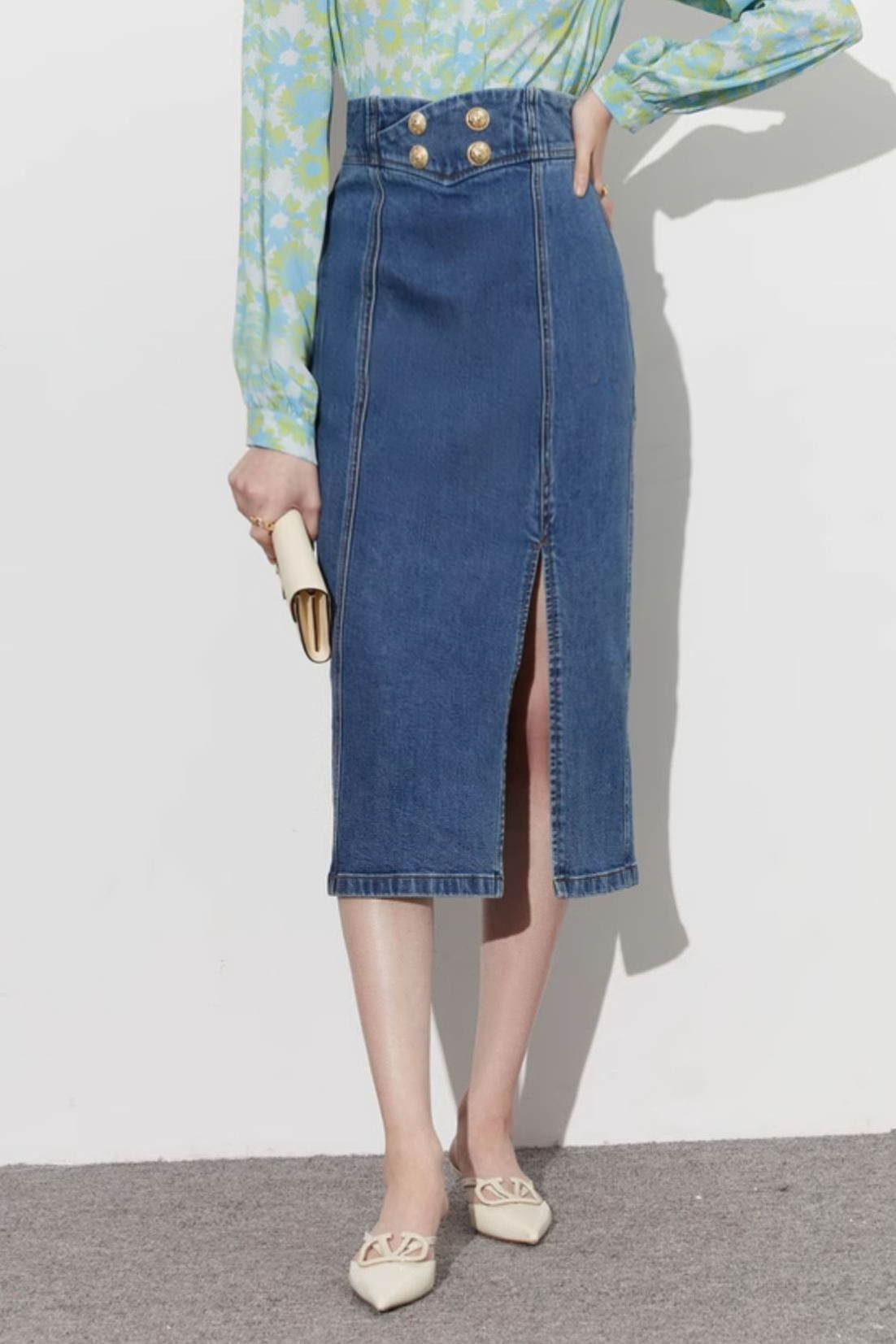 Front Split Loose High-Waisted Denim Skirt - liwisi