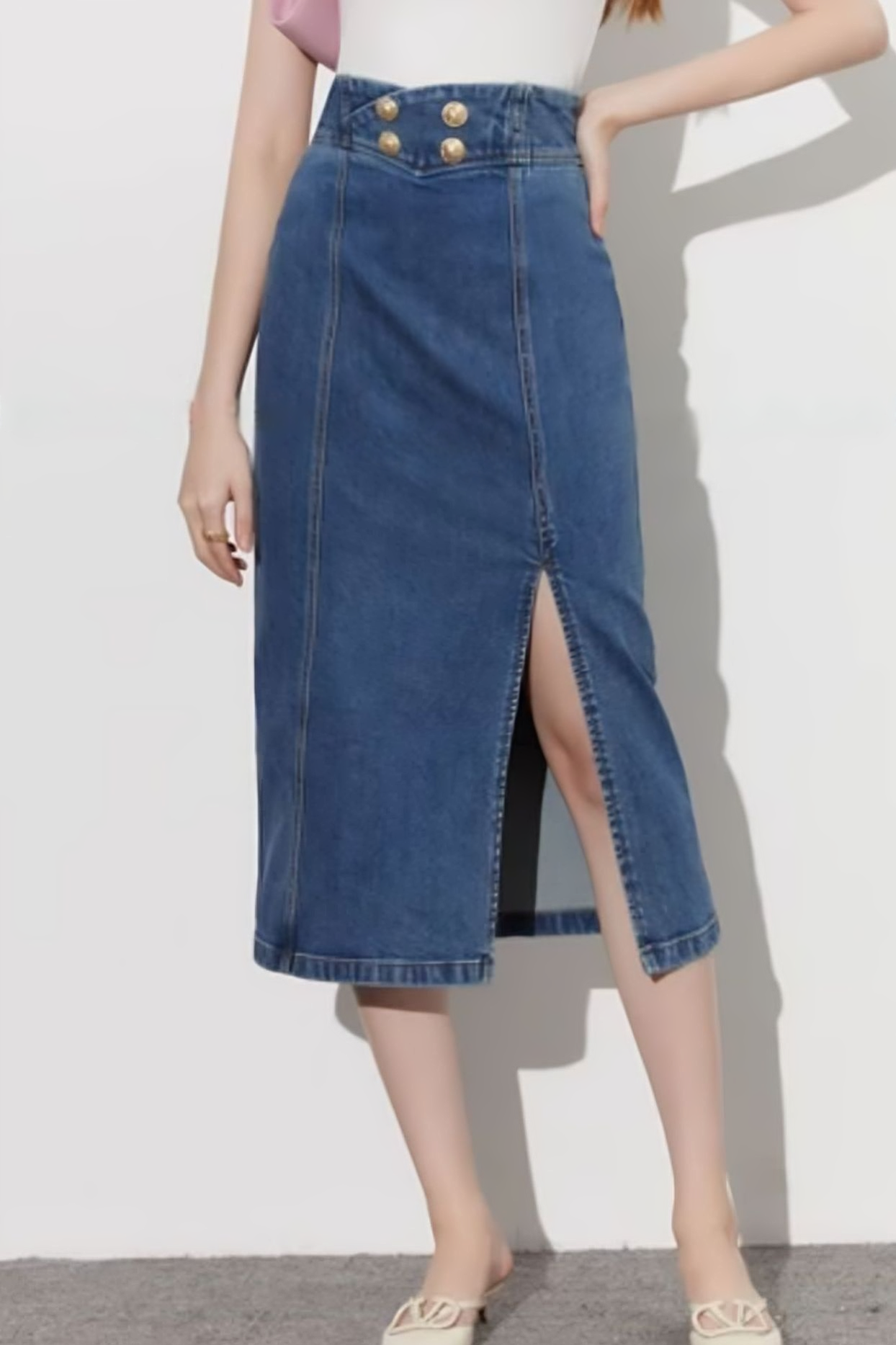 Front Split Loose High-Waisted Denim Skirt - liwisi