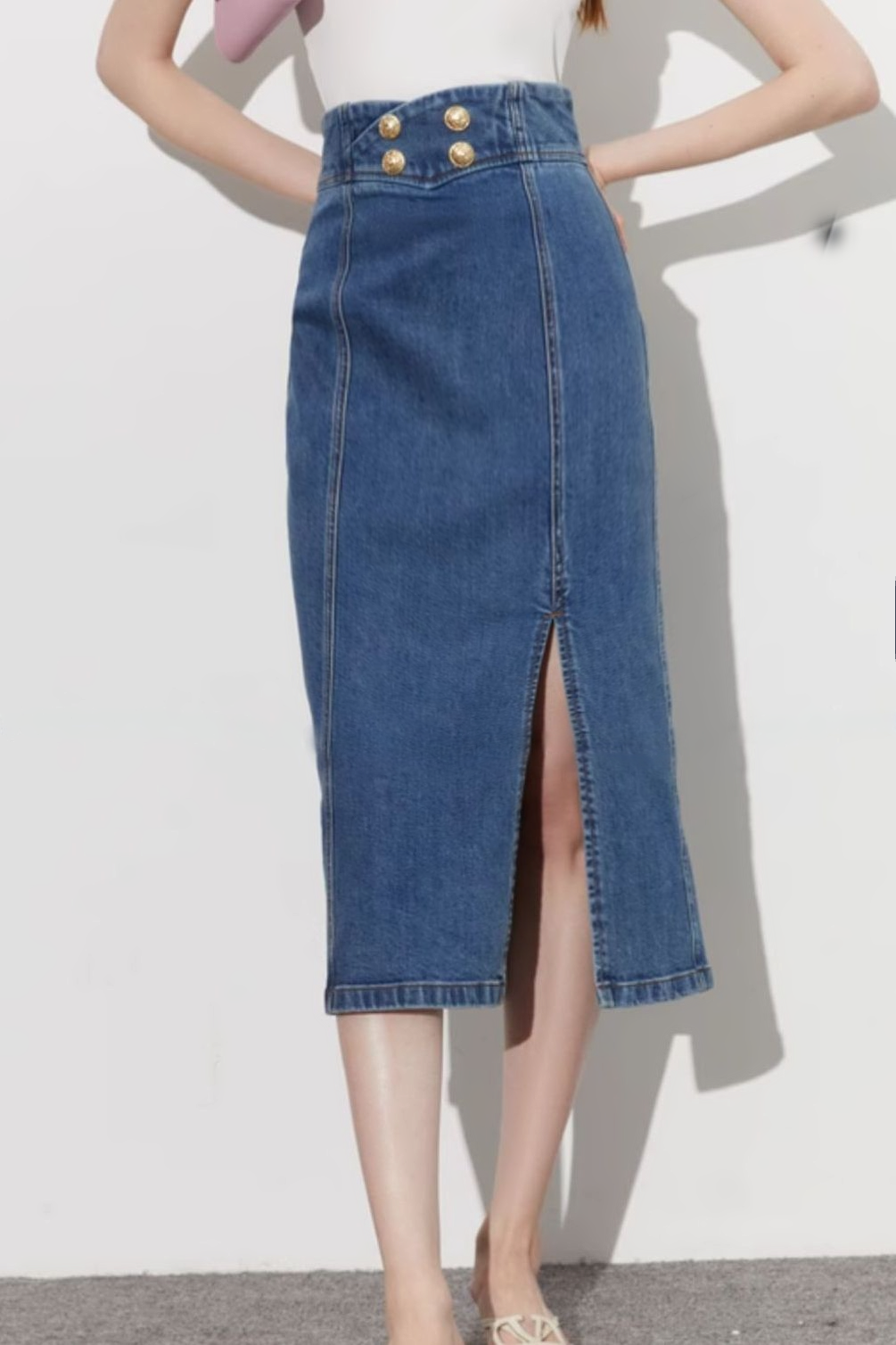 Front Split Loose High-Waisted Denim Skirt - liwisi