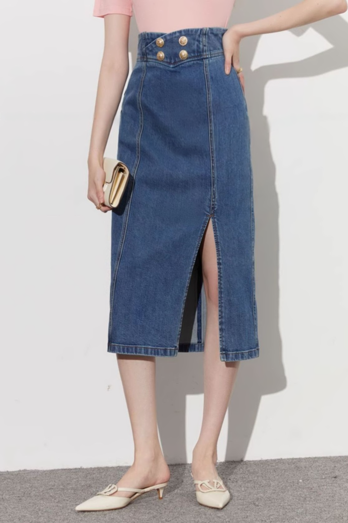Front Split Loose High-Waisted Denim Skirt - liwisi