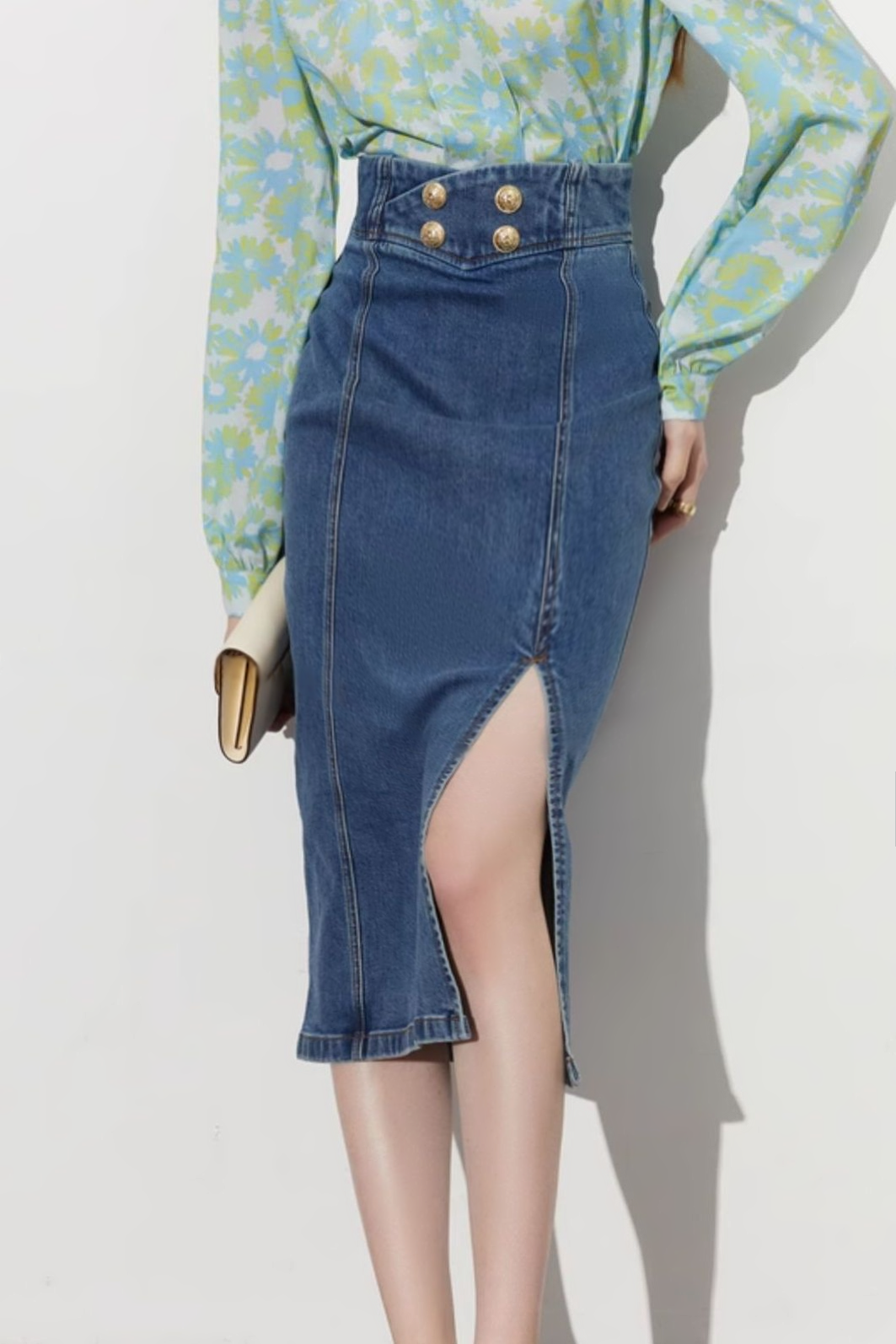 Front Split Loose High-Waisted Denim Skirt - liwisi