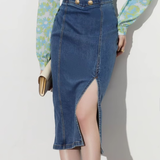 Front Split Loose High-Waisted Denim Skirt - liwisi
