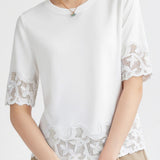 Lace Patchwork Round Neck Short Sleeve T-Shirt - liwisi