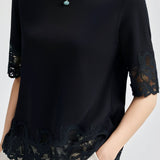 Lace Patchwork Round Neck Short Sleeve T-Shirt - liwisi