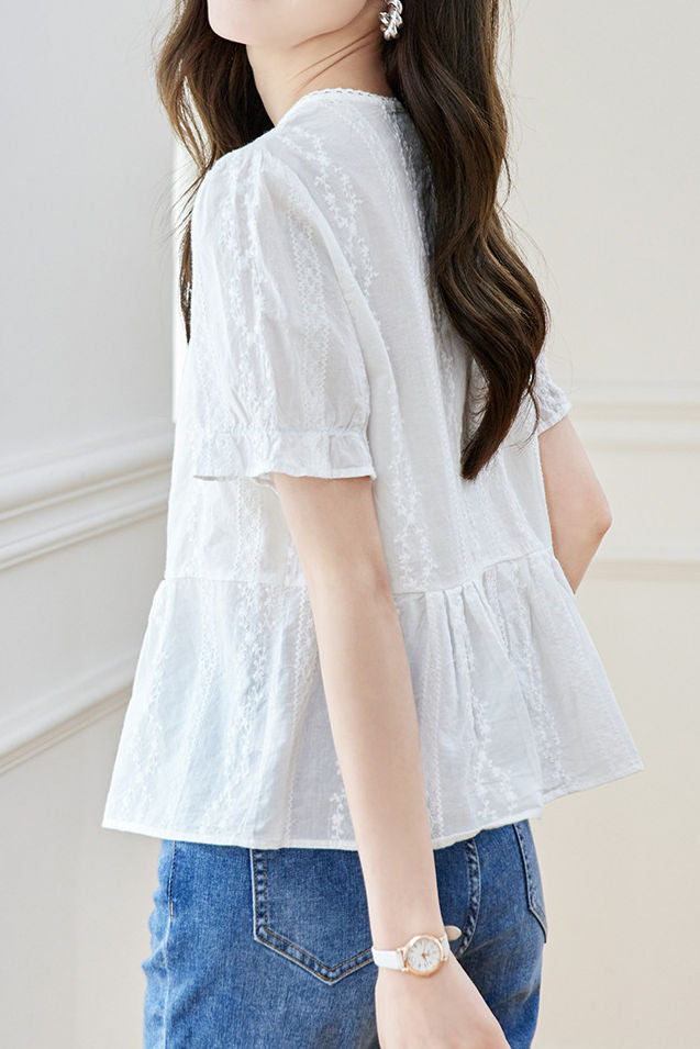 French Round Neck Short Sleeve Shirt - liwisi