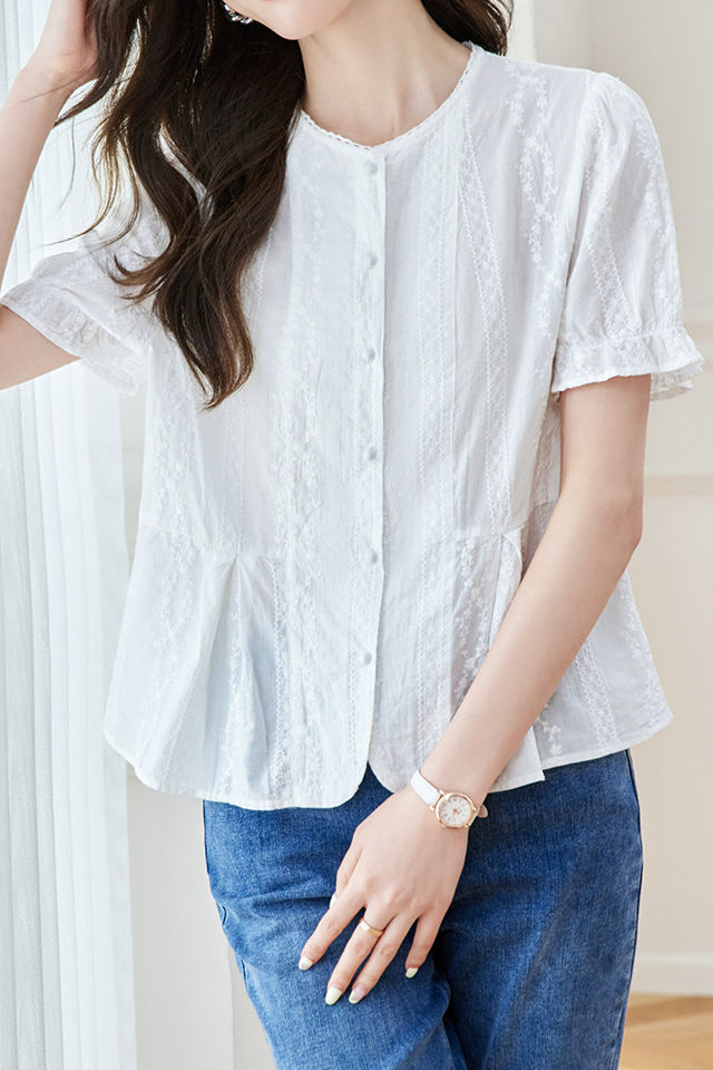 French Round Neck Short Sleeve Shirt - liwisi