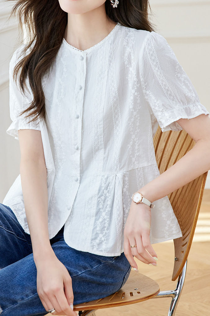 French Round Neck Short Sleeve Shirt - liwisi
