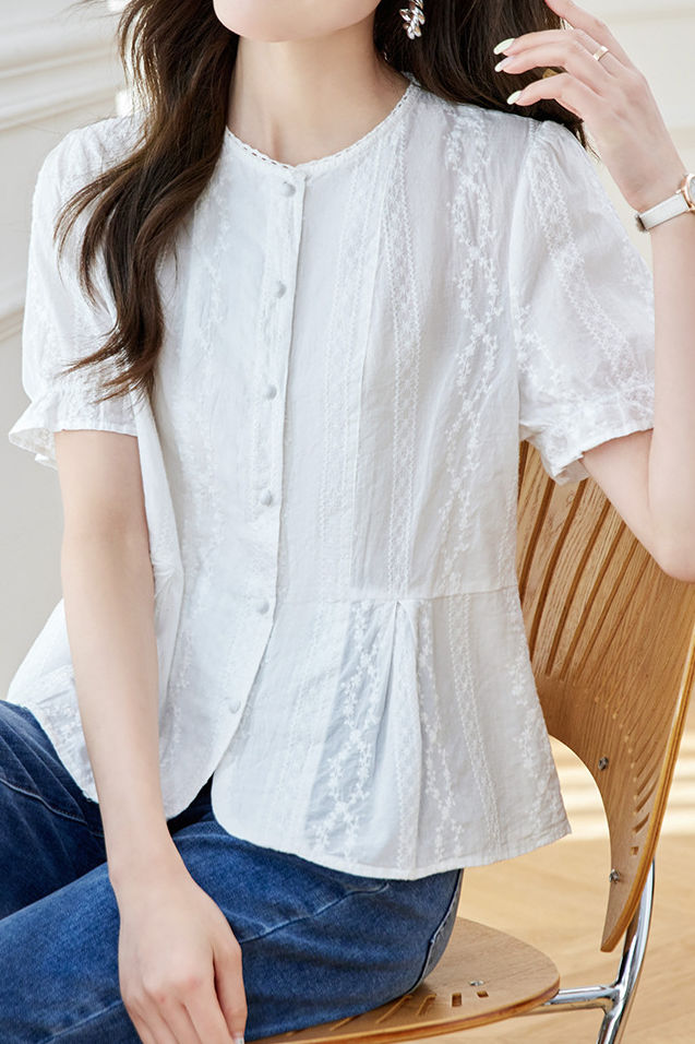 French Round Neck Short Sleeve Shirt - liwisi