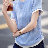 Textured Faux Two-Piece Short Sleeve T-Shirt - liwisi
