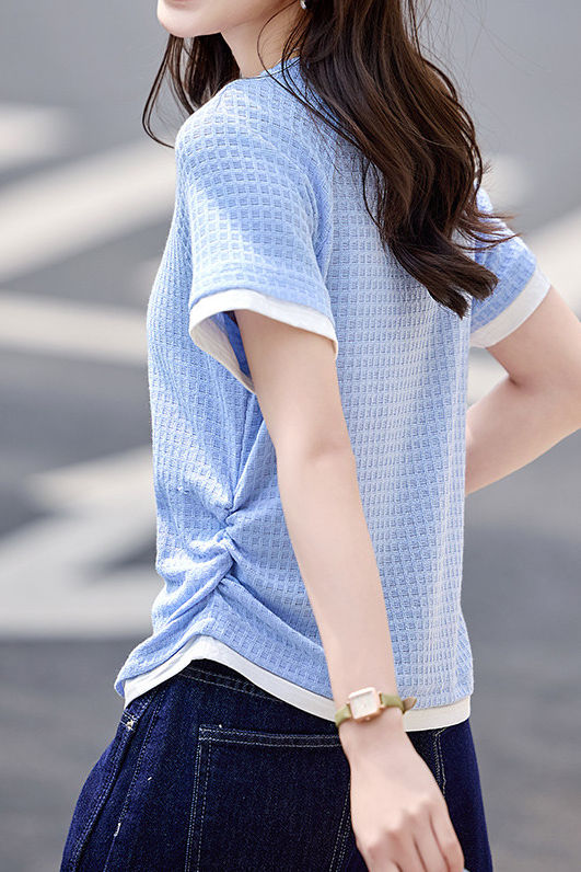 Textured Faux Two-Piece Short Sleeve T-Shirt - liwisi