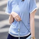 Textured Faux Two-Piece Short Sleeve T-Shirt - liwisi