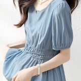 Puff Sleeve V-Neck Waist-Defined Shirt - liwisi