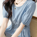 Puff Sleeve V-Neck Waist-Defined Shirt - liwisi