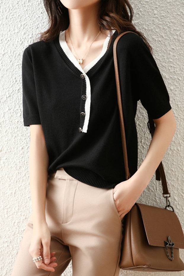 Stylish Color Block Knit Sweater - liwisi