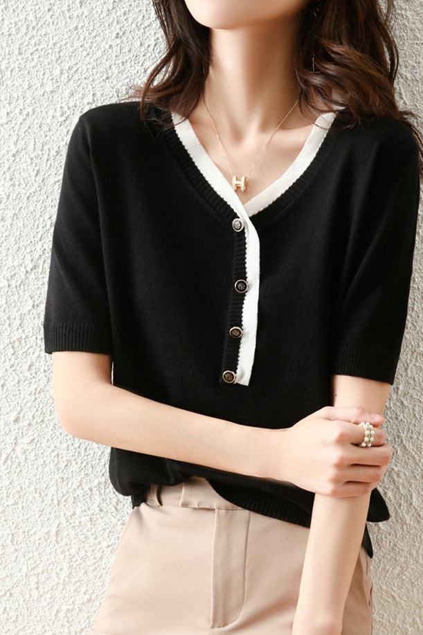 Stylish Color Block Knit Sweater - liwisi