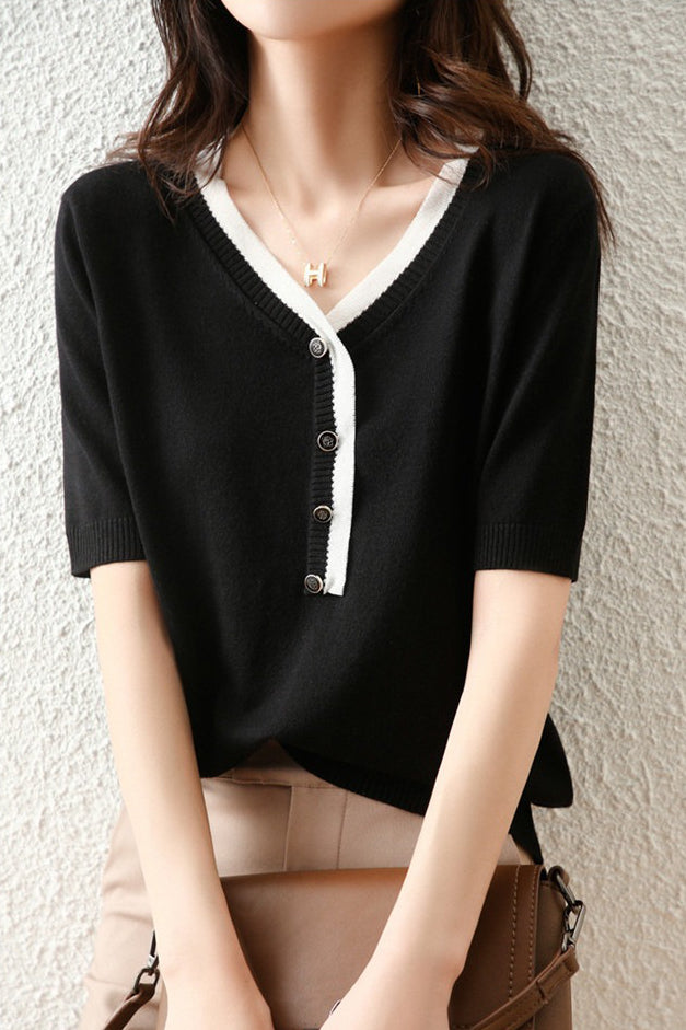 Stylish Color Block Knit Sweater - liwisi