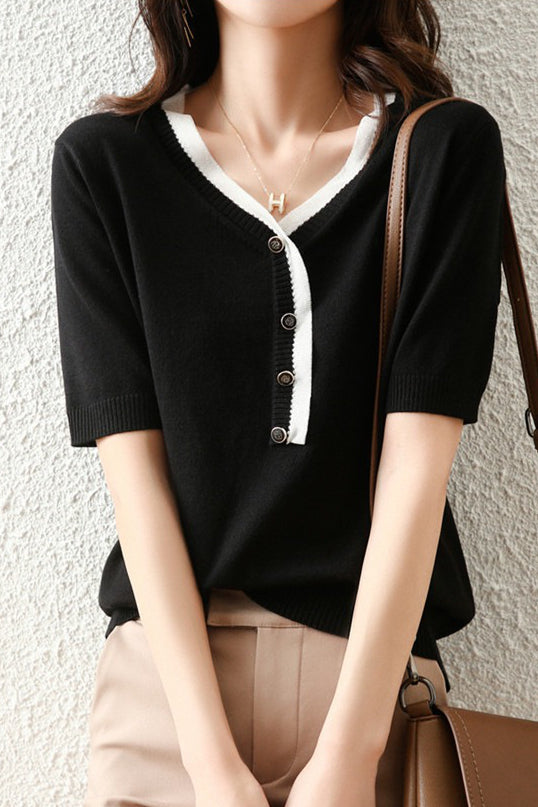 Stylish Color Block Knit Sweater - liwisi
