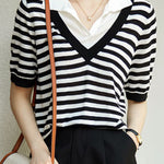 Fashion Faux Two-Piece Ice Silk Short Sleeve - liwisi