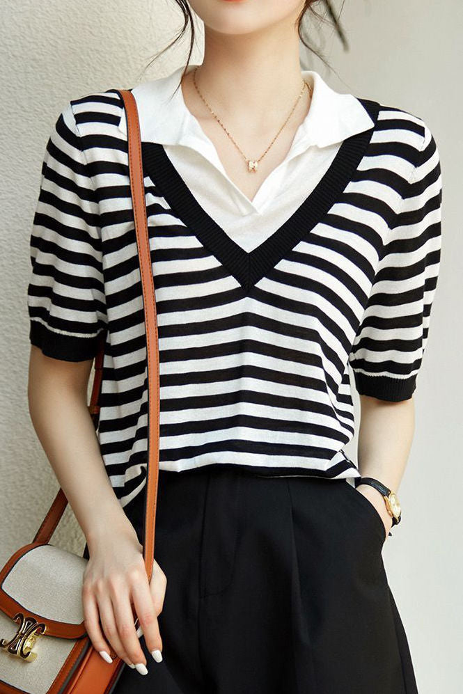 Fashion Faux Two-Piece Ice Silk Short Sleeve - liwisi