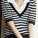 Fashion Faux Two-Piece Ice Silk Short Sleeve - liwisi