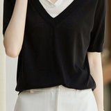 Fashion Faux Two-Piece Ice Silk Short Sleeve - liwisi