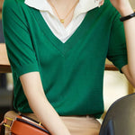 Fashion Faux Two-Piece Ice Silk Short Sleeve - liwisi