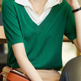 Fashion Faux Two-Piece Ice Silk Short Sleeve - liwisi