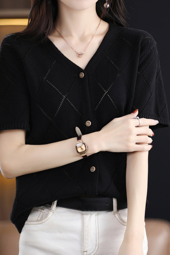 Elegant V-Neck Knit Sweater - liwisi