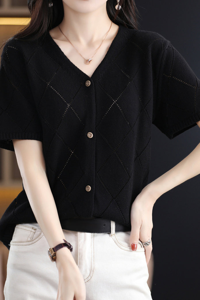 Elegant V-Neck Knit Sweater - liwisi