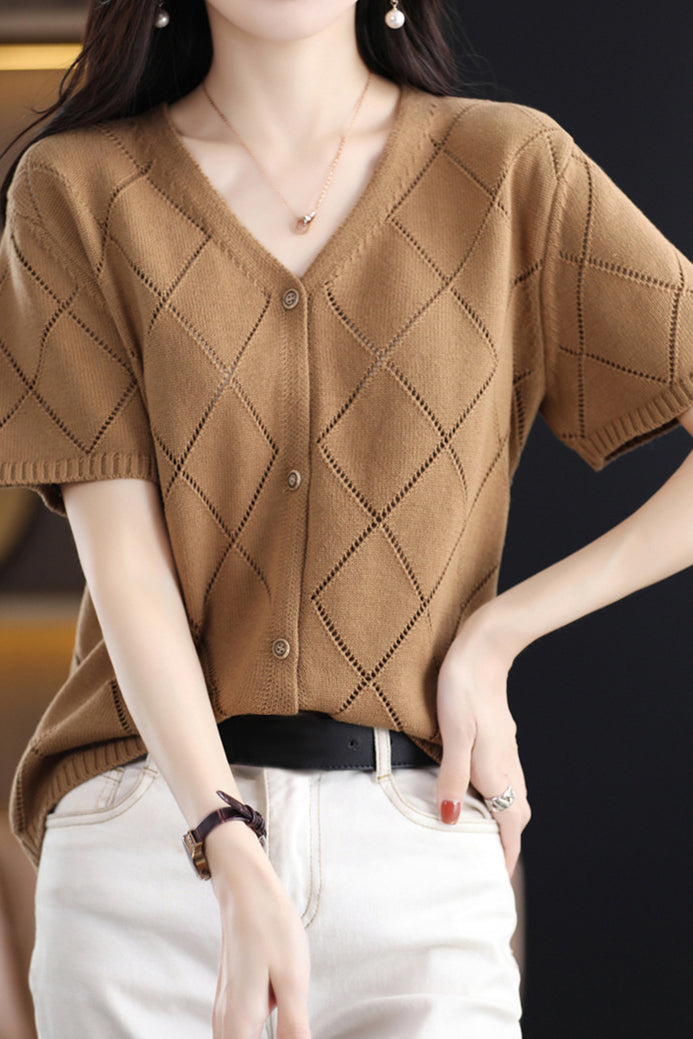 Elegant V-Neck Knit Sweater - liwisi