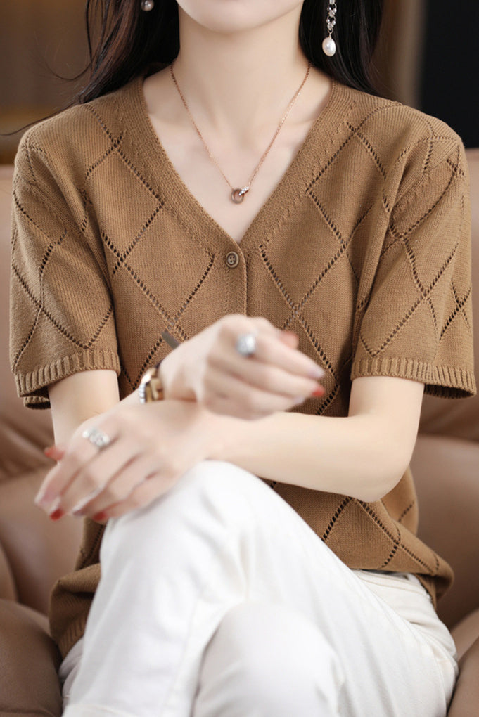 Elegant V-Neck Knit Sweater - liwisi