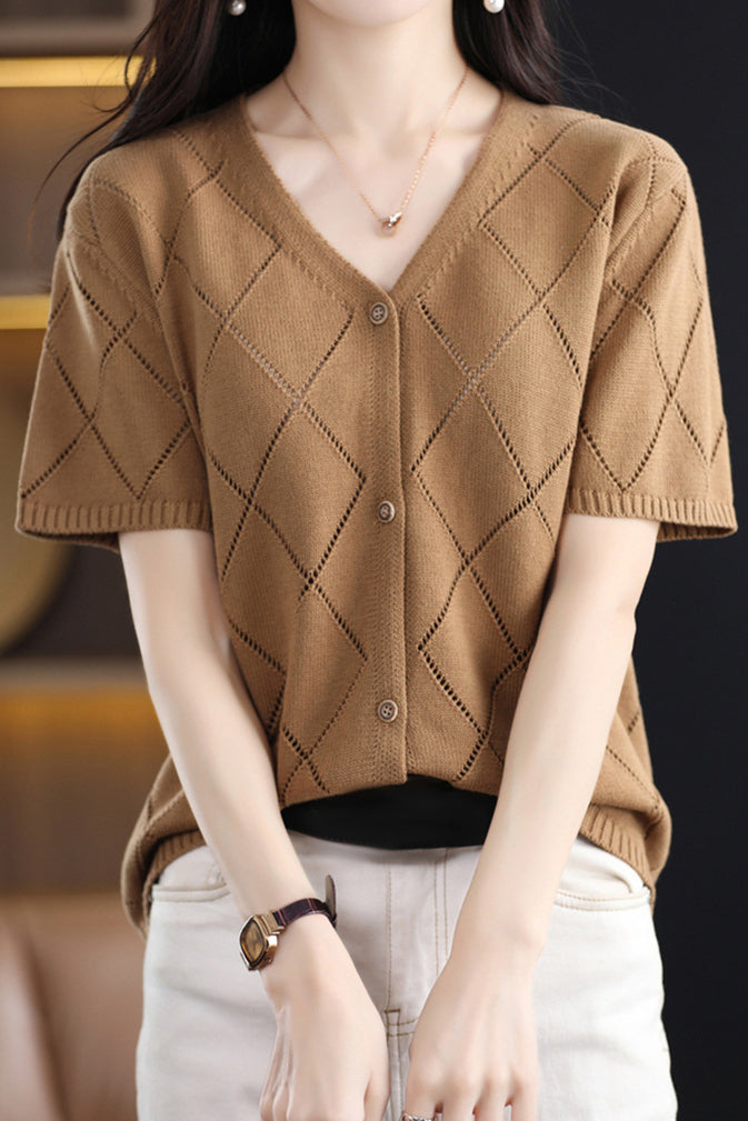 Elegant V-Neck Knit Sweater - liwisi