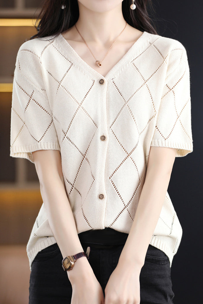Elegant V-Neck Knit Sweater - liwisi