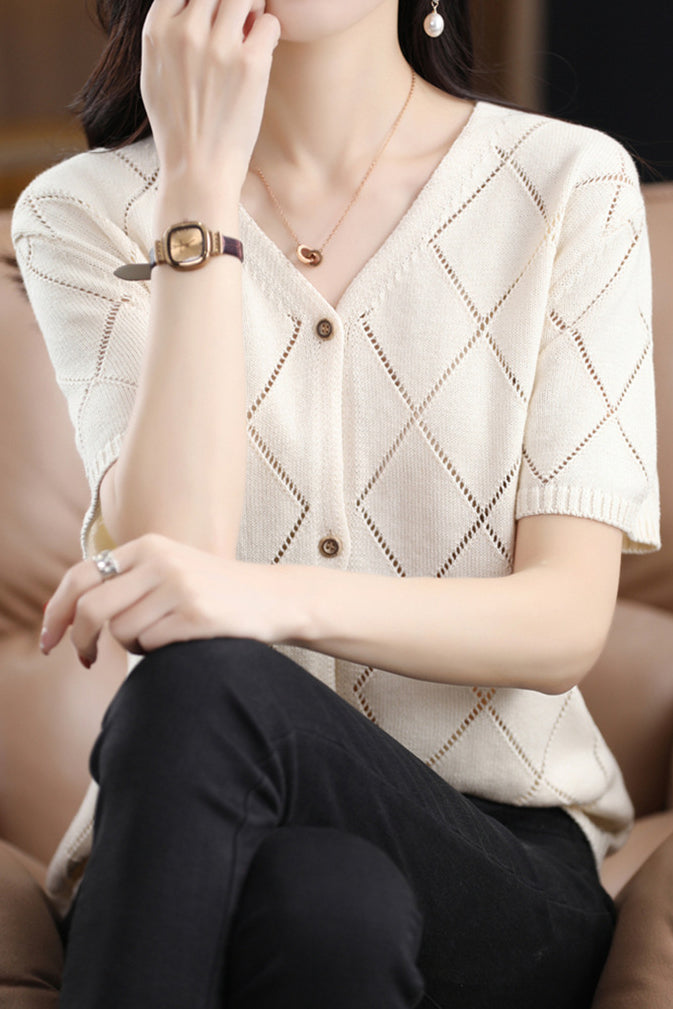 Elegant V-Neck Knit Sweater - liwisi