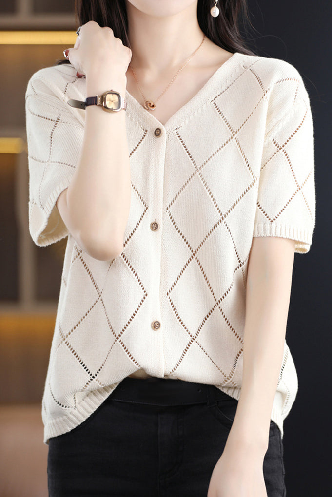 Elegant V-Neck Knit Sweater - liwisi