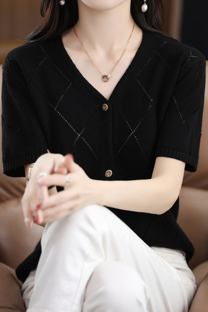 Elegant V-Neck Knit Sweater - liwisi