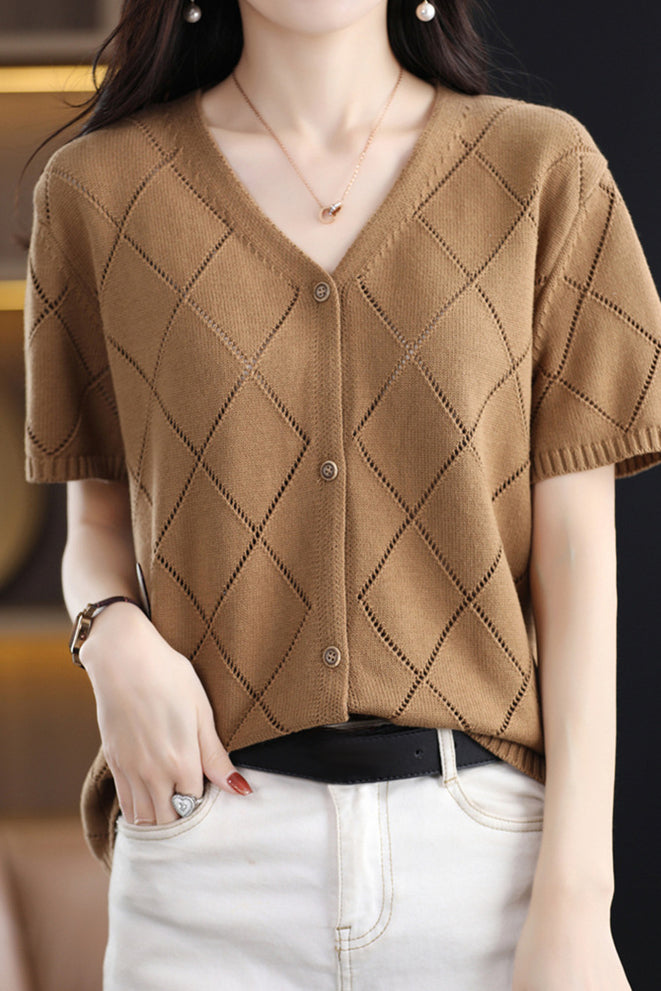 Elegant V-Neck Knit Sweater - liwisi