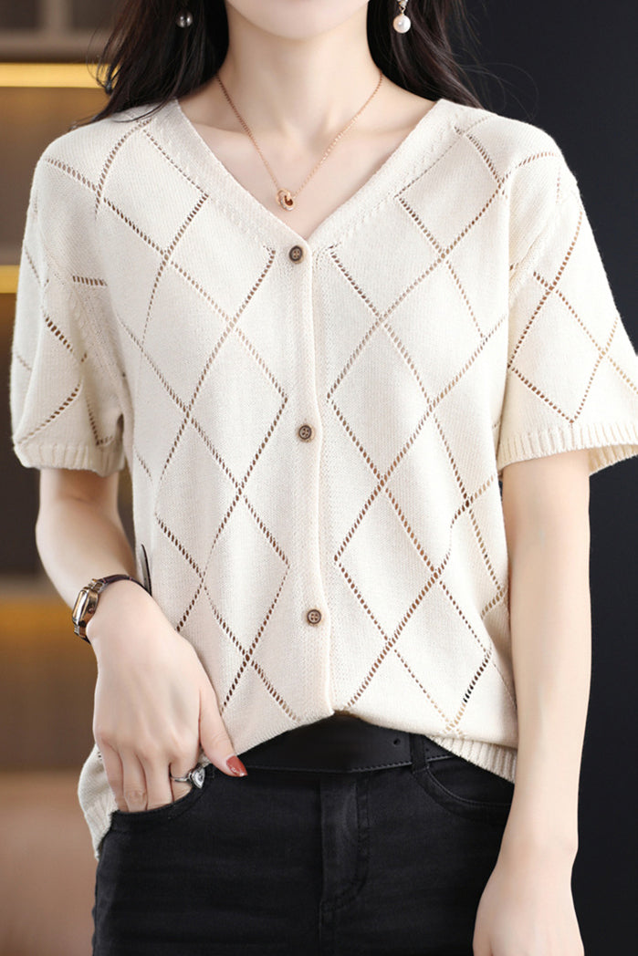 Elegant V-Neck Knit Sweater - liwisi