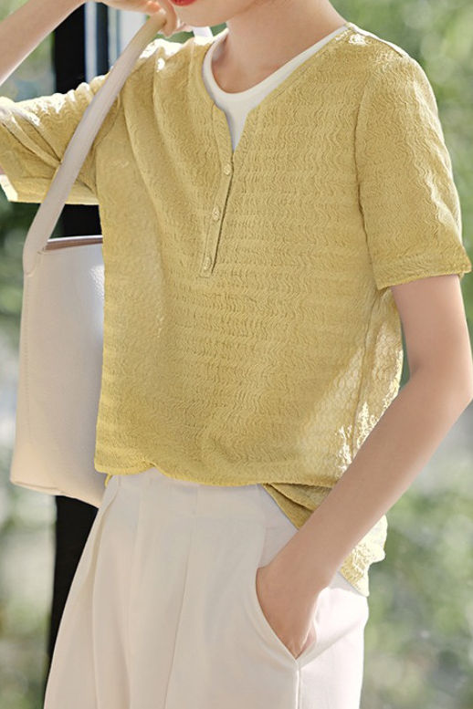 Faux Two-Piece Color-Block Pleated Short Sleeve - liwisi
