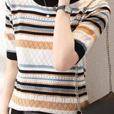 Color Block Striped Ribbed Short Sleeve - liwisi