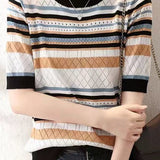 Color Block Striped Ribbed Short Sleeve - liwisi