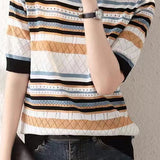 Color Block Striped Ribbed Short Sleeve - liwisi