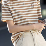 Casual Simple Color-blocking Striped T-shirt - liwisi