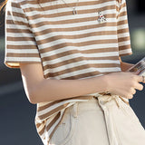 Casual Simple Color-blocking Striped T-shirt - liwisi
