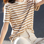 Casual Simple Color-blocking Striped T-shirt - liwisi