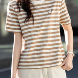 Casual Simple Color-blocking Striped T-shirt - liwisi