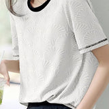 Textured Color Block Collar Short Sleeve - liwisi